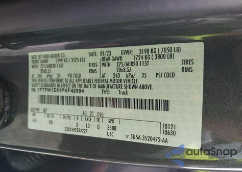 2023 Ford F-150 Lariat из США, поврежденный, VIN 1FTFW1E81PKF42994